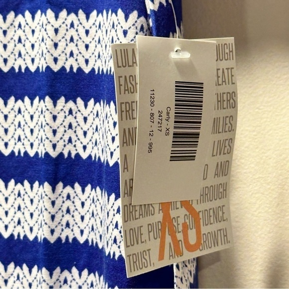 LulaRoe Carly Long/Midi Dress High Low Hem Stretchy Comfortable Abstract Blue XS - Picture 9 of 11